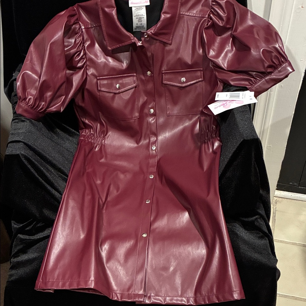 Bonnie Jean Burgundy Dress with Puff Sleeves